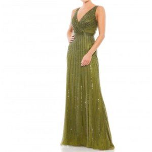 MAC DUGGAL 5219D BEADED V-NECK OLIVE GOWN sz 10